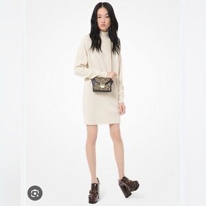 NWT Michael Kors Ribbed Turtleneck Sweater Dress Bone